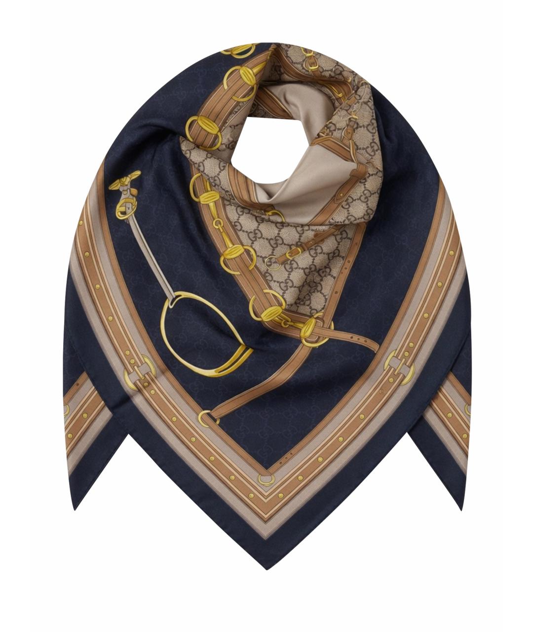 GUCCI Коричневый шелковый платок, фото 1