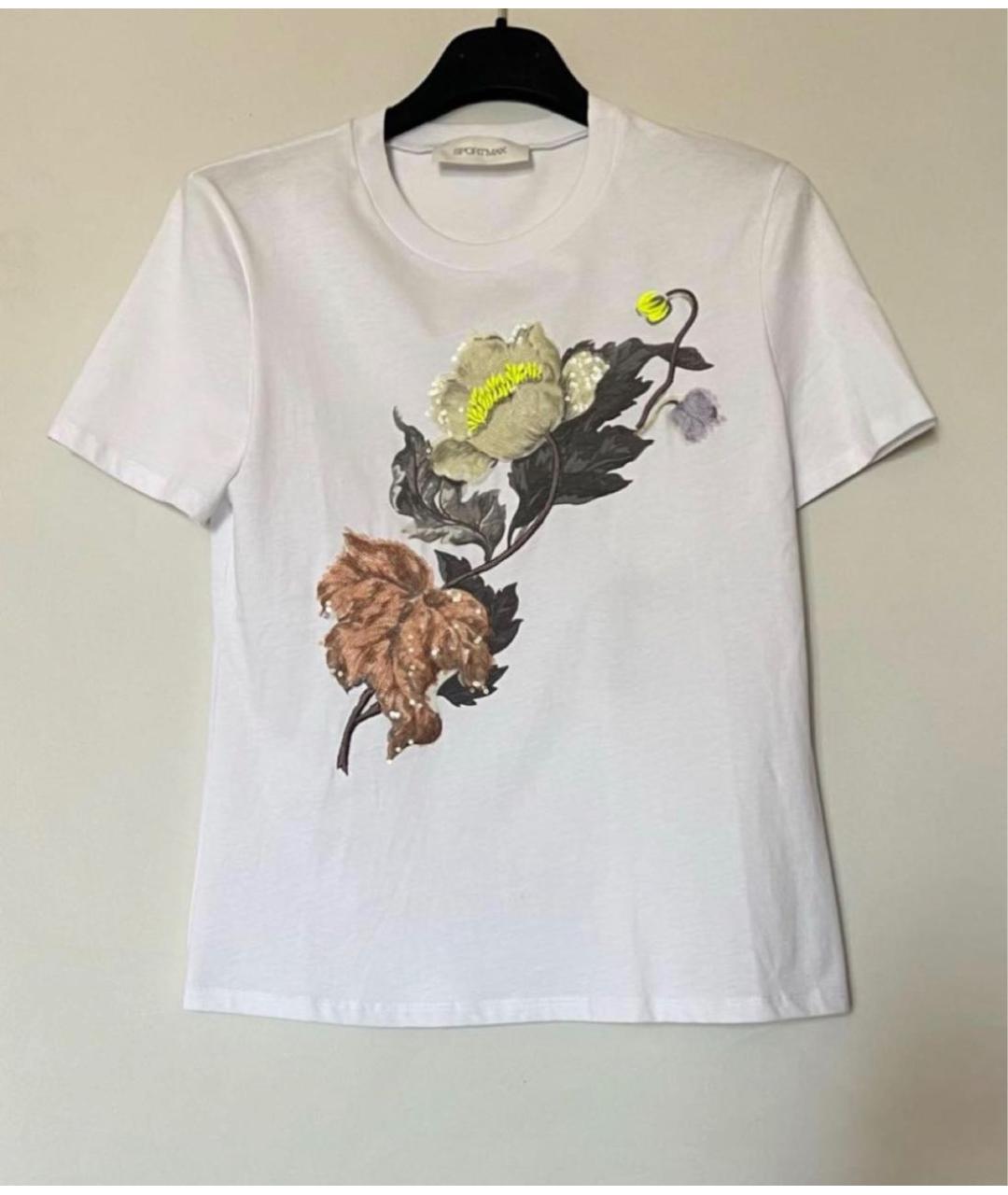 SPORTMAX Белая хлопко-эластановая футболка, фото 2