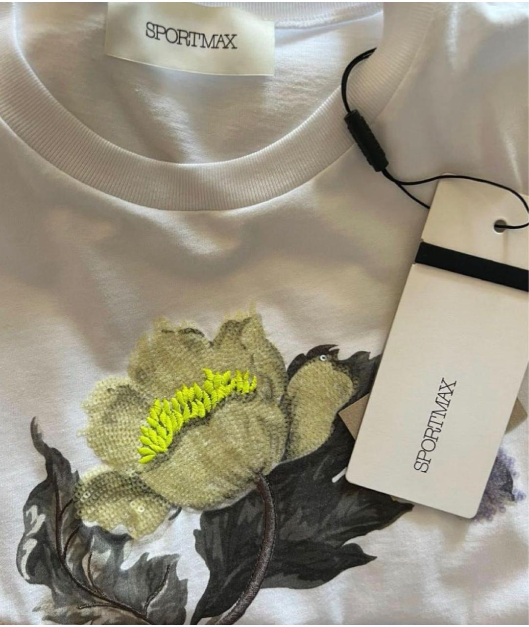 SPORTMAX Белая хлопко-эластановая футболка, фото 6