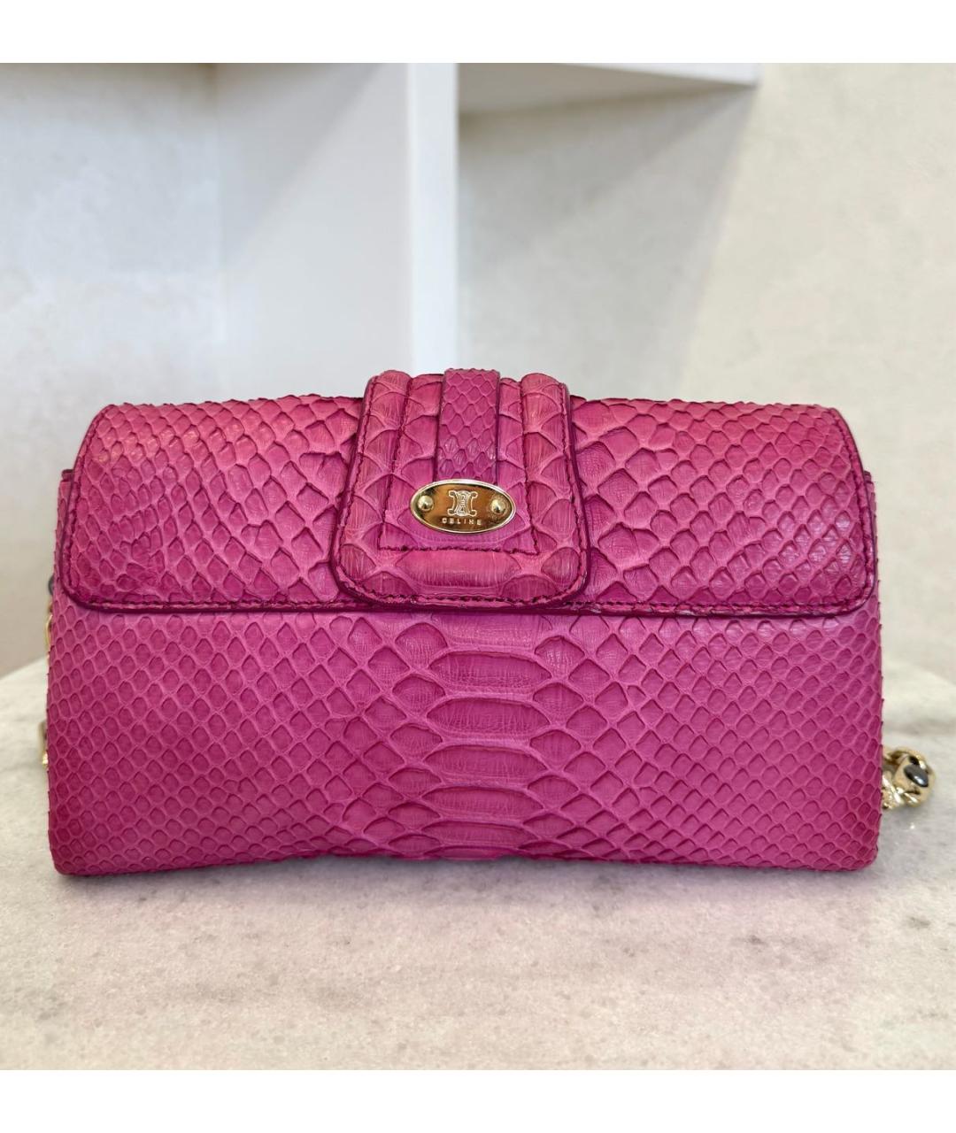 CELINE Розовая сумка через плечо из экзотической кожи, фото 8