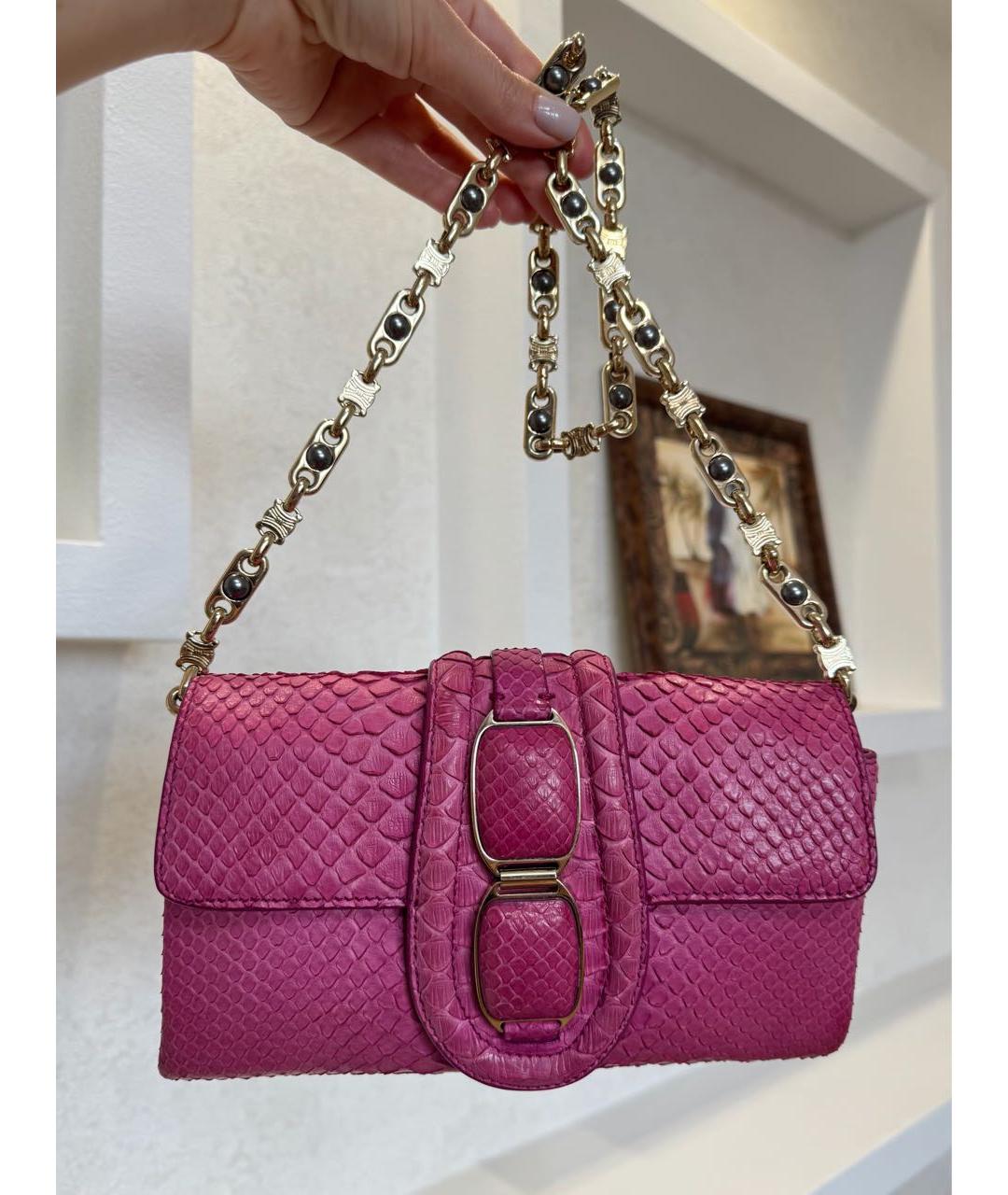 CELINE Розовая сумка через плечо из экзотической кожи, фото 6
