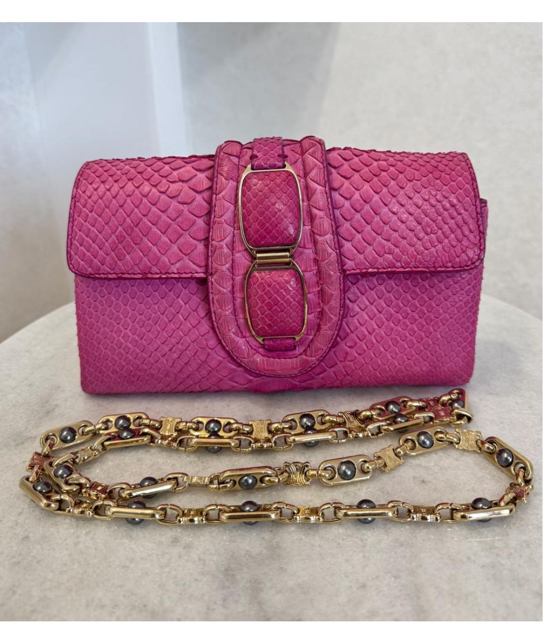 CELINE Розовая сумка через плечо из экзотической кожи, фото 4