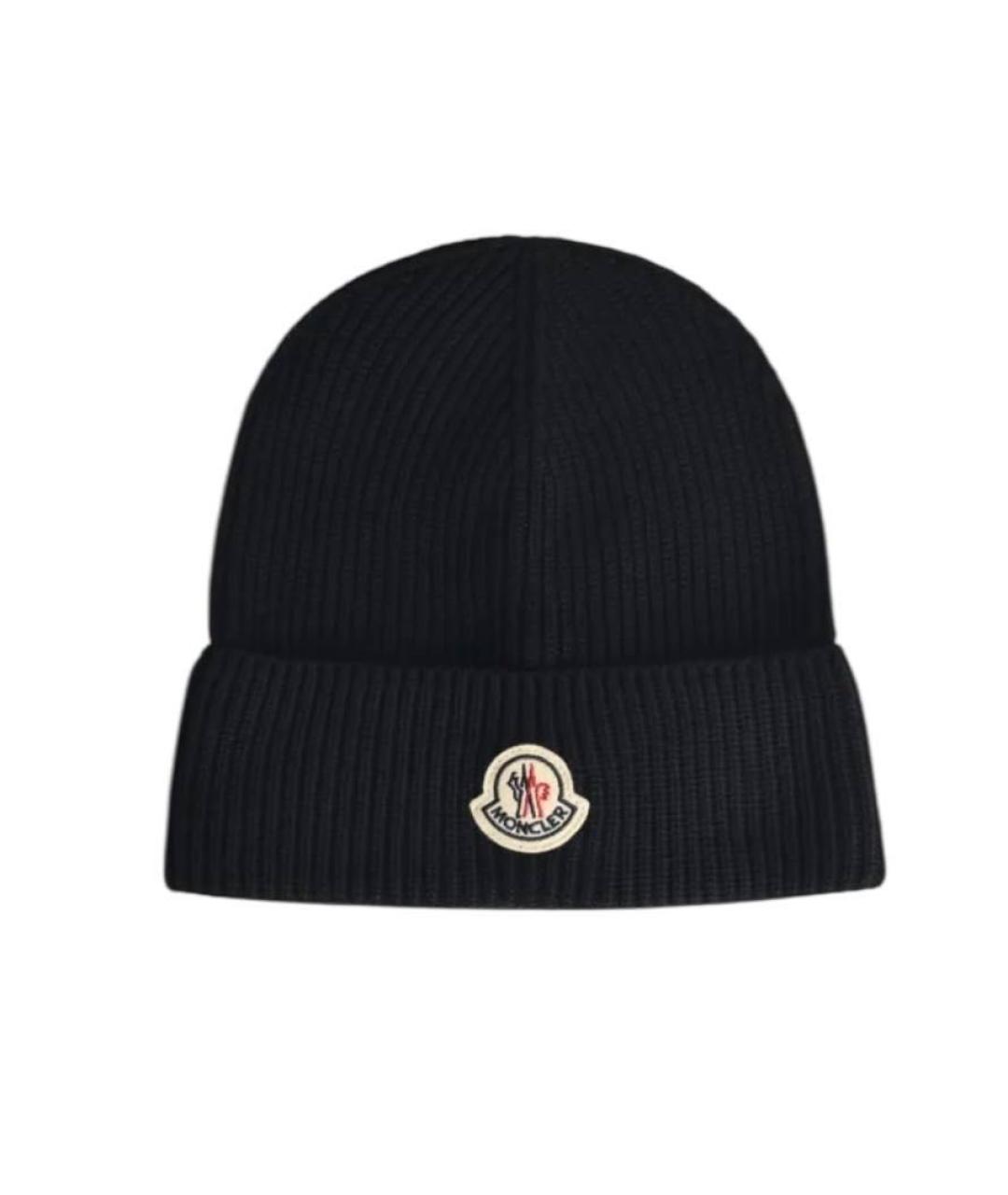 MONCLER Черная шерстяная шапка, фото 1