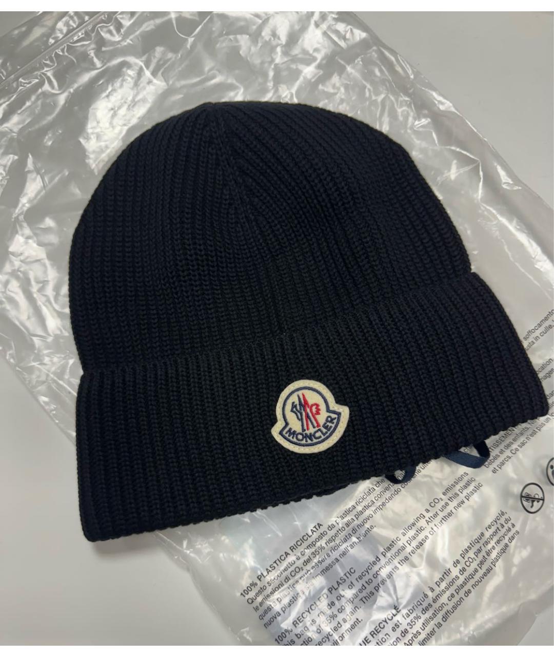 MONCLER Черная шерстяная шапка, фото 4