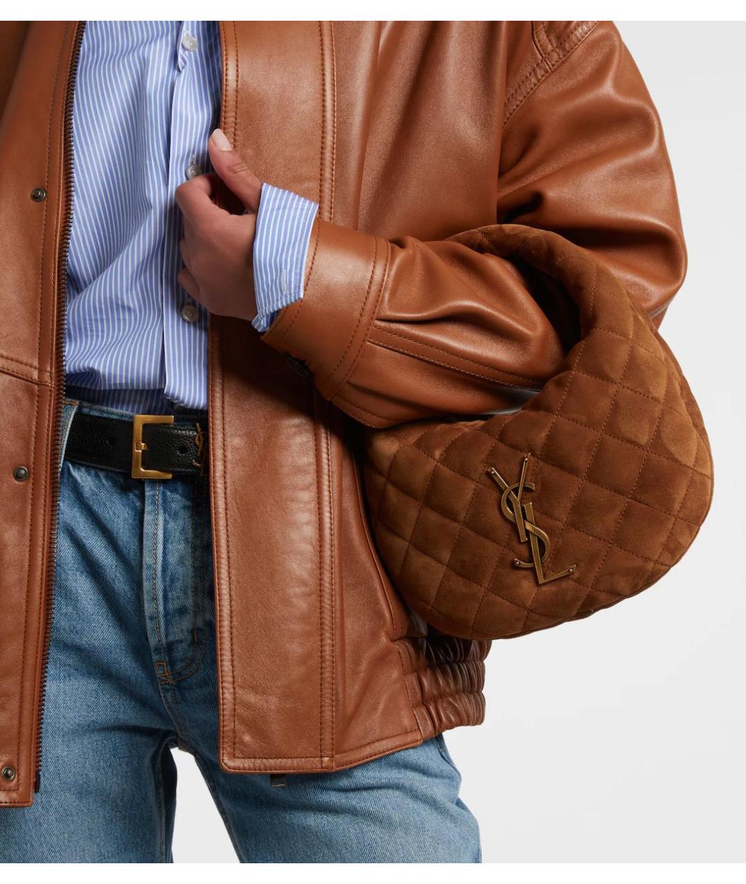 SAINT LAURENT Замшевая сумка с короткими ручками, фото 5