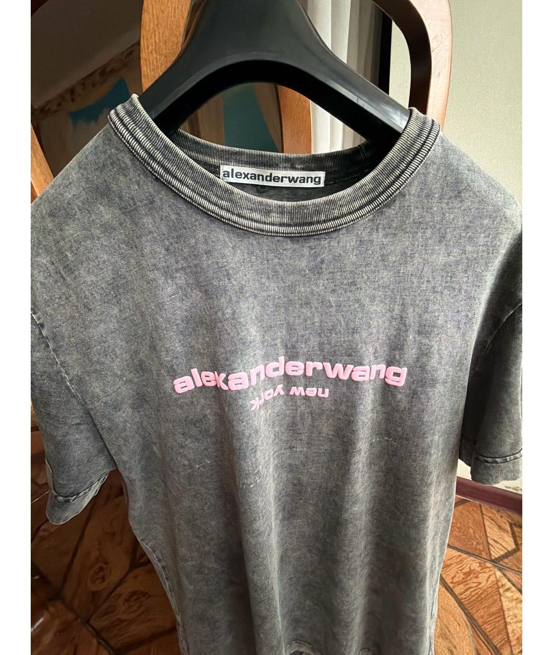 ALEXANDER WANG Серая хлопковая футболка, фото 3
