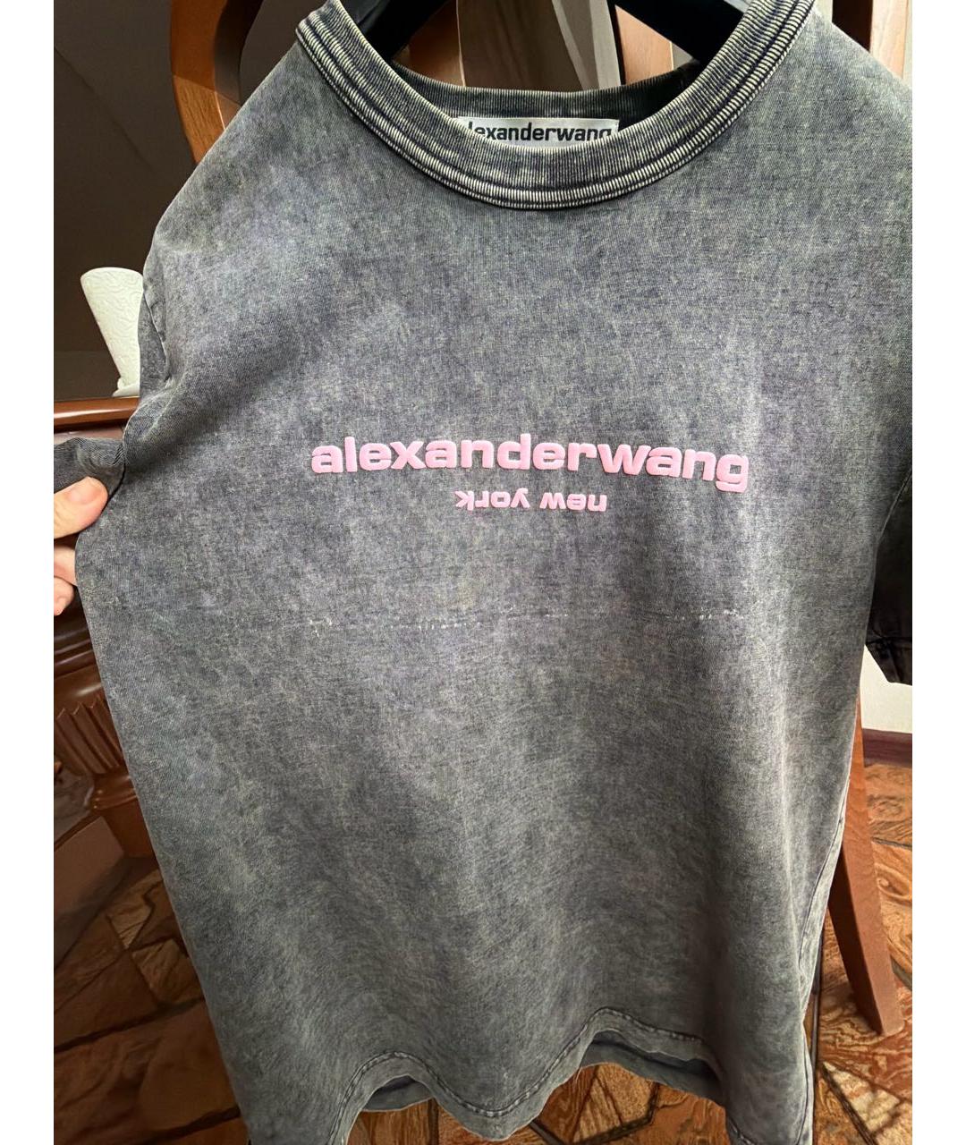 ALEXANDER WANG Серая хлопковая футболка, фото 4