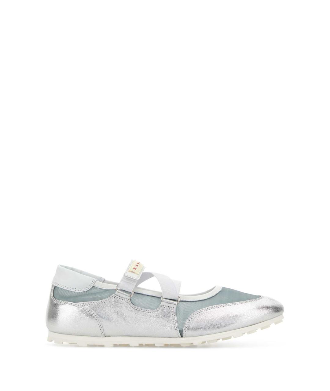 MARNI Серебряные кожаные кроссовки, фото 1