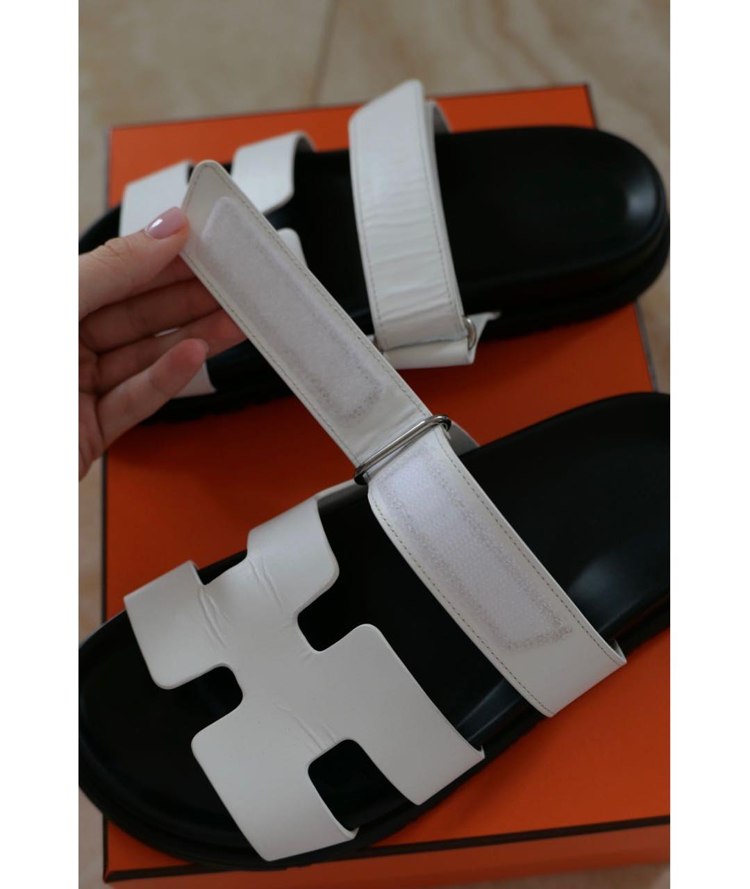 HERMES Белые кожаные сандалии, фото 7