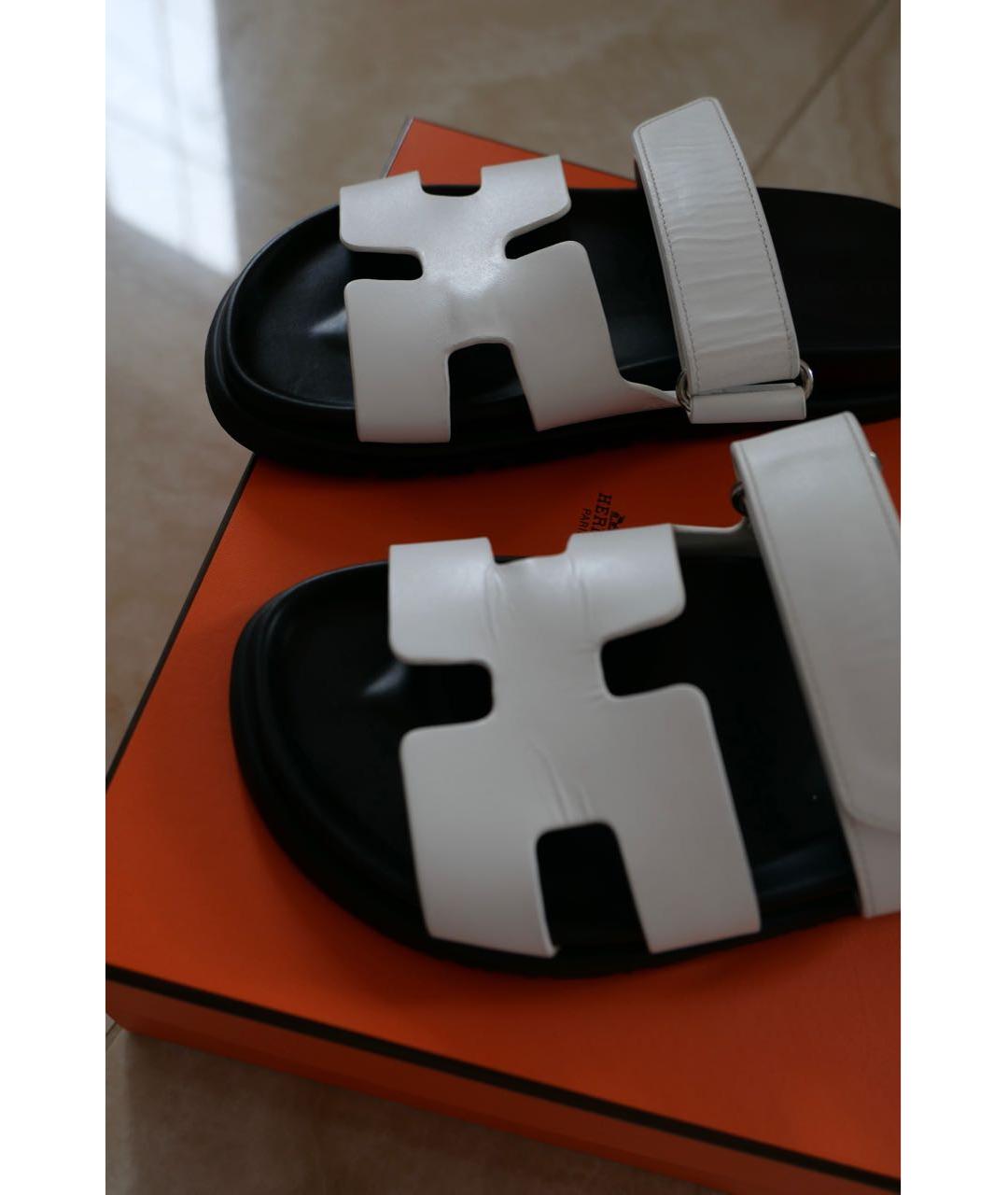 HERMES Белые кожаные сандалии, фото 6