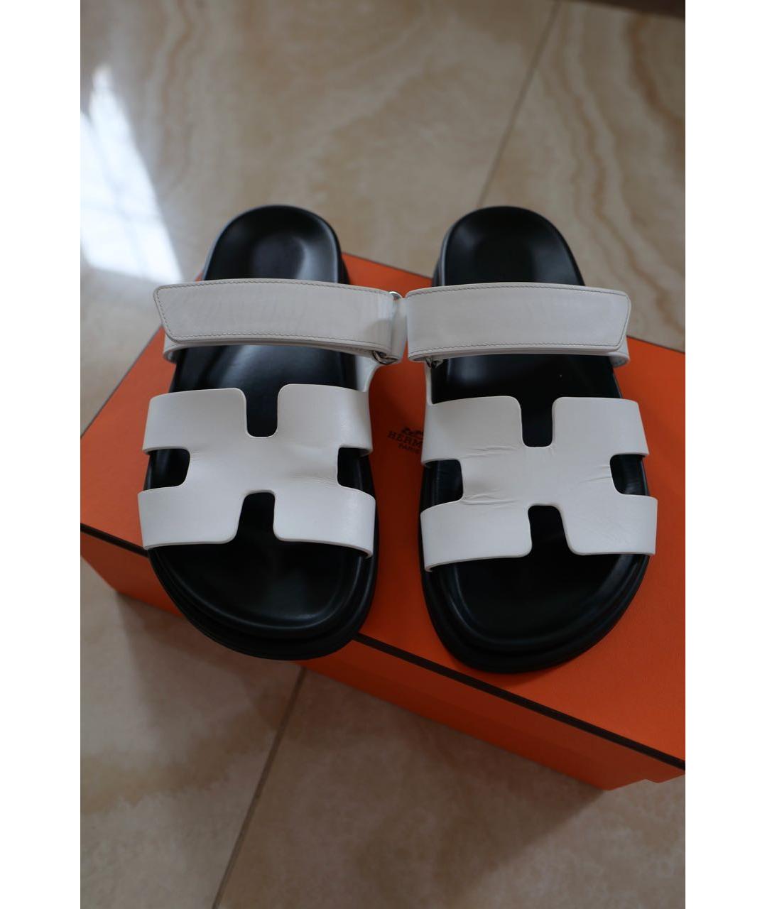 HERMES Белые кожаные сандалии, фото 3