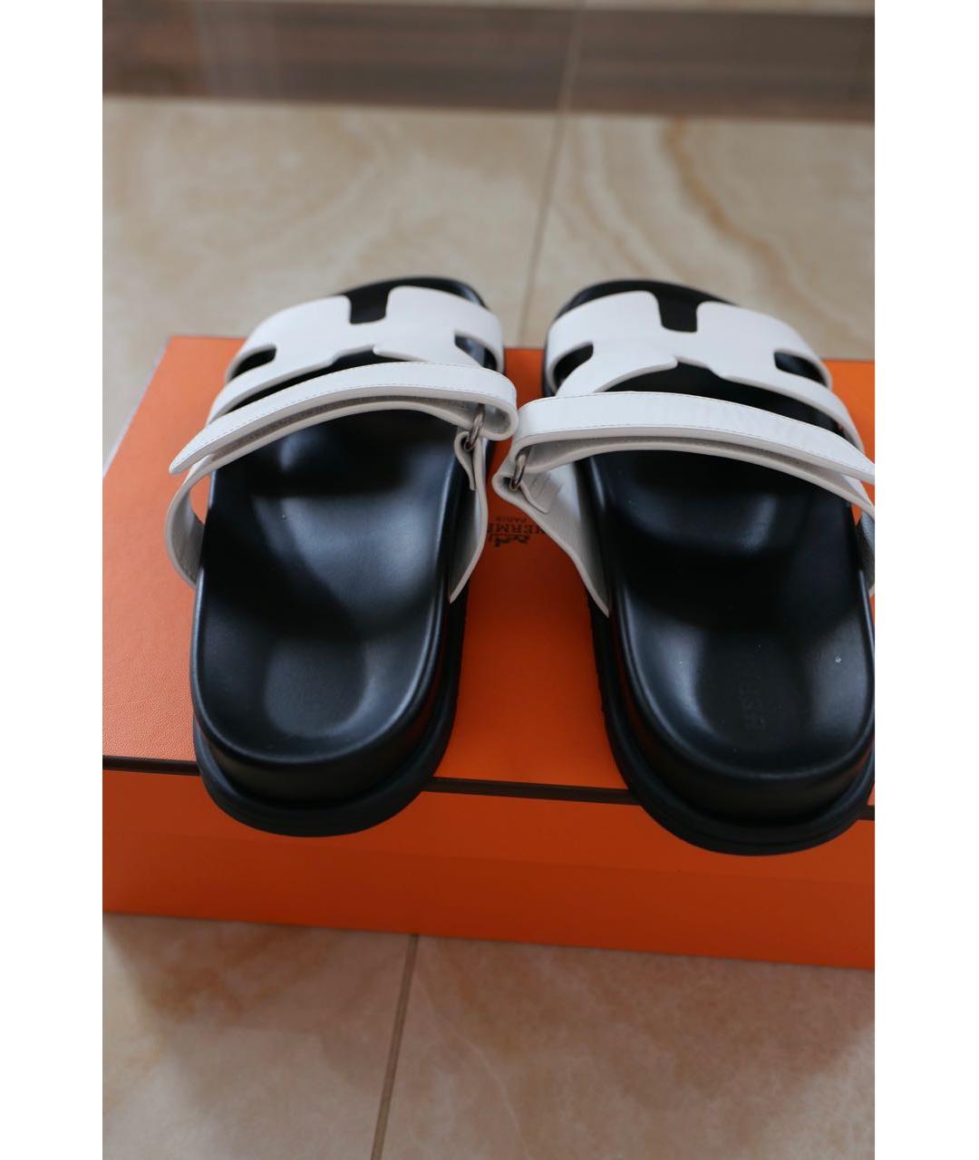 HERMES Белые кожаные сандалии, фото 4