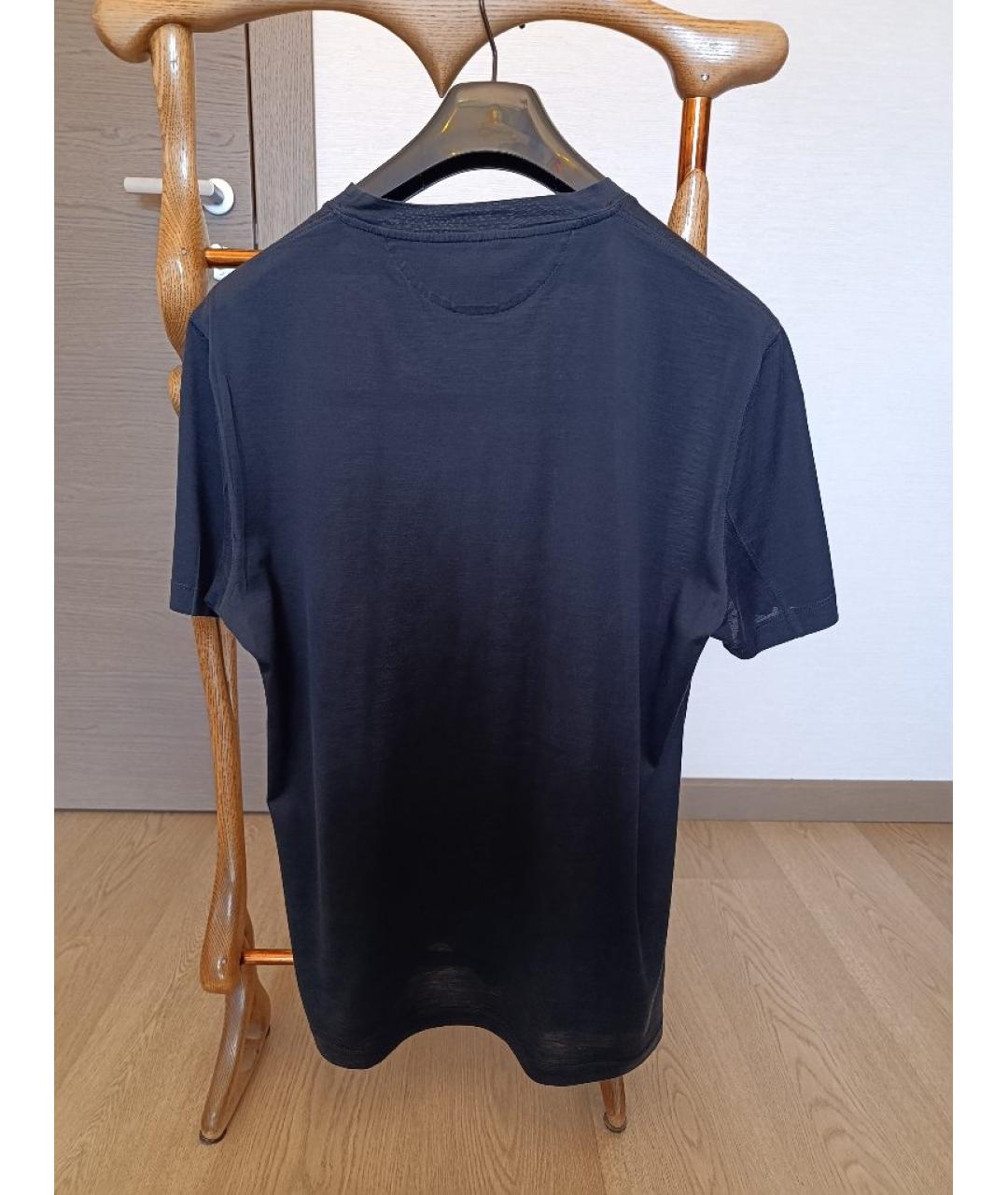 BRUNELLO CUCINELLI Синяя хлопковая футболка, фото 2