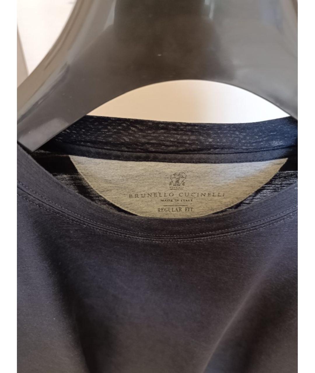 BRUNELLO CUCINELLI Синяя хлопковая футболка, фото 3