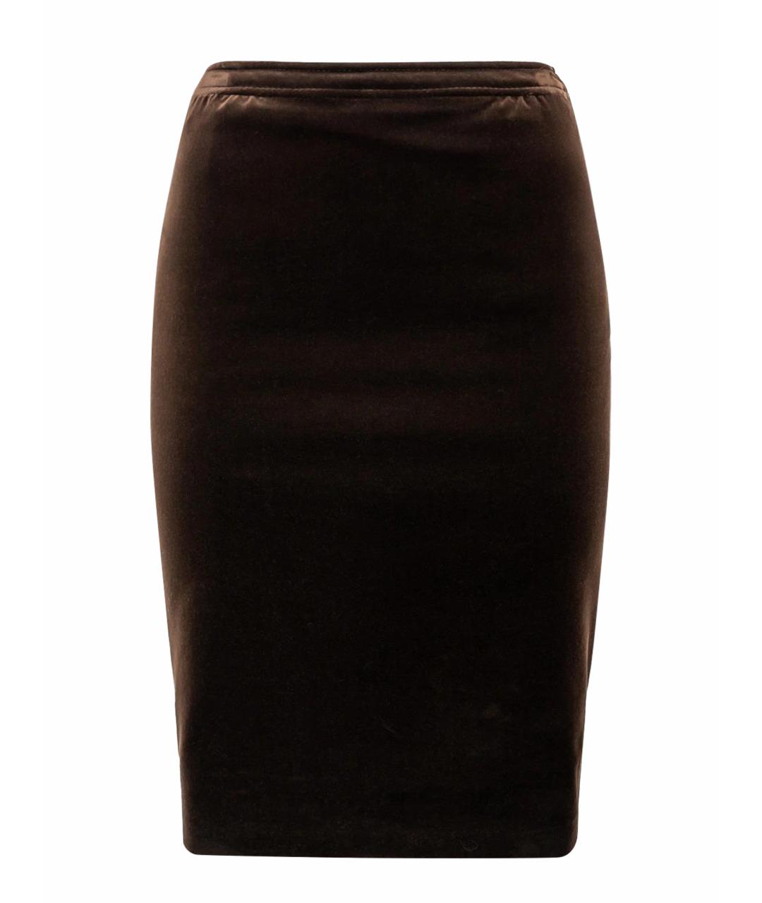 VALENTINO Коричневая бархатная юбка миди, фото 1