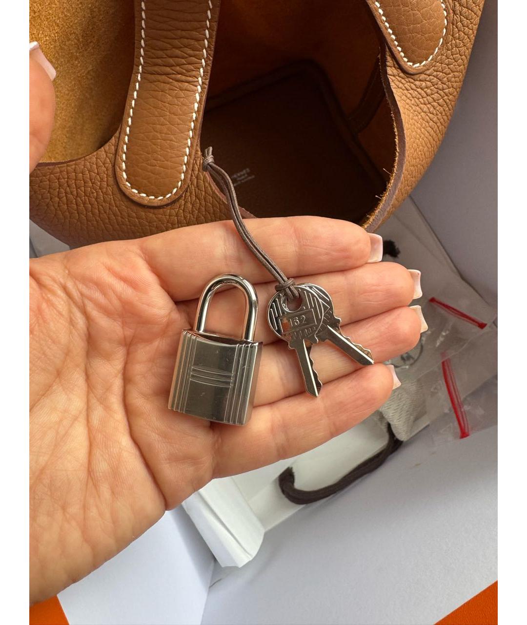 HERMES Коричневая кожаная сумка с короткими ручками, фото 8