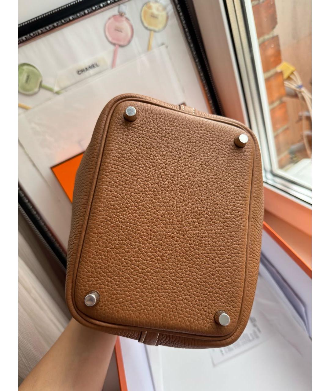 HERMES Коричневая кожаная сумка с короткими ручками, фото 4