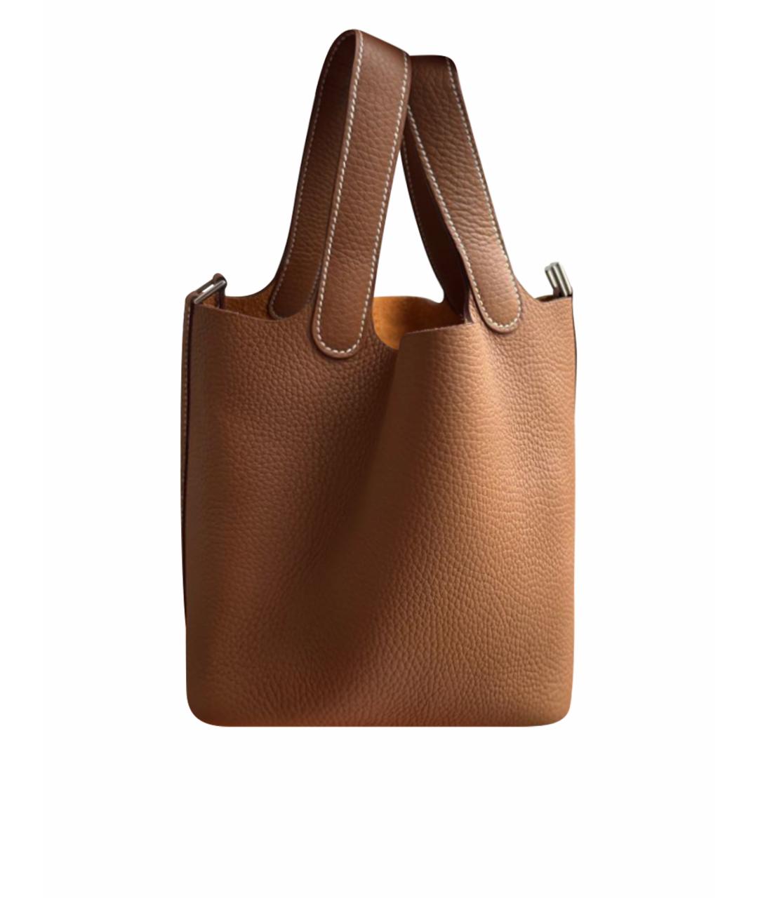 HERMES Коричневая кожаная сумка с короткими ручками, фото 1