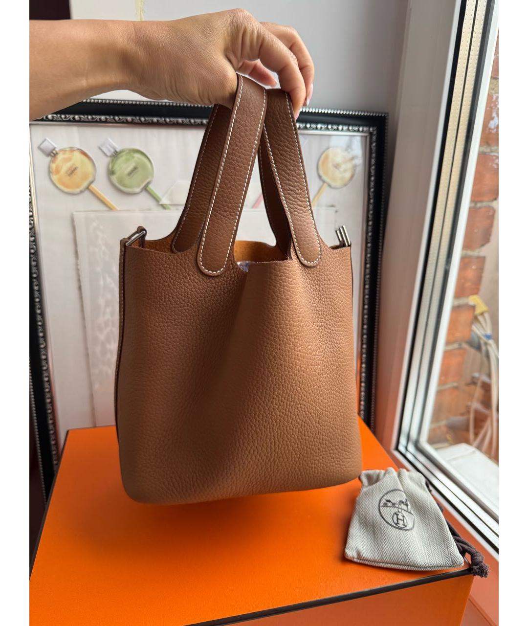 HERMES Коричневая кожаная сумка с короткими ручками, фото 9