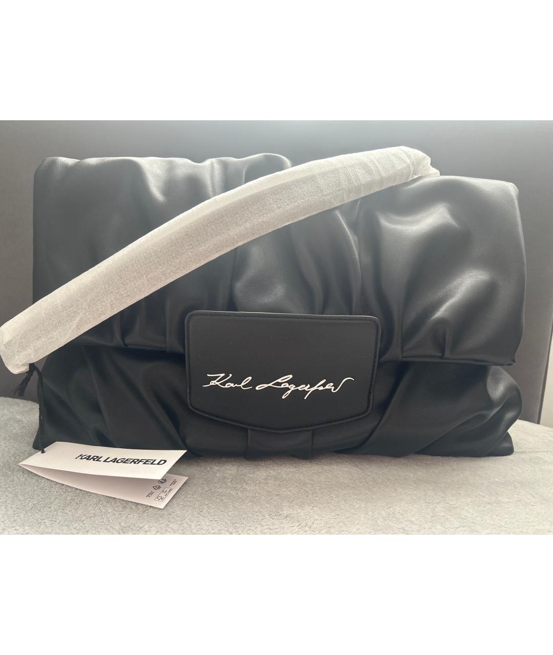KARL LAGERFELD Черная кожаная сумка тоут, фото 10