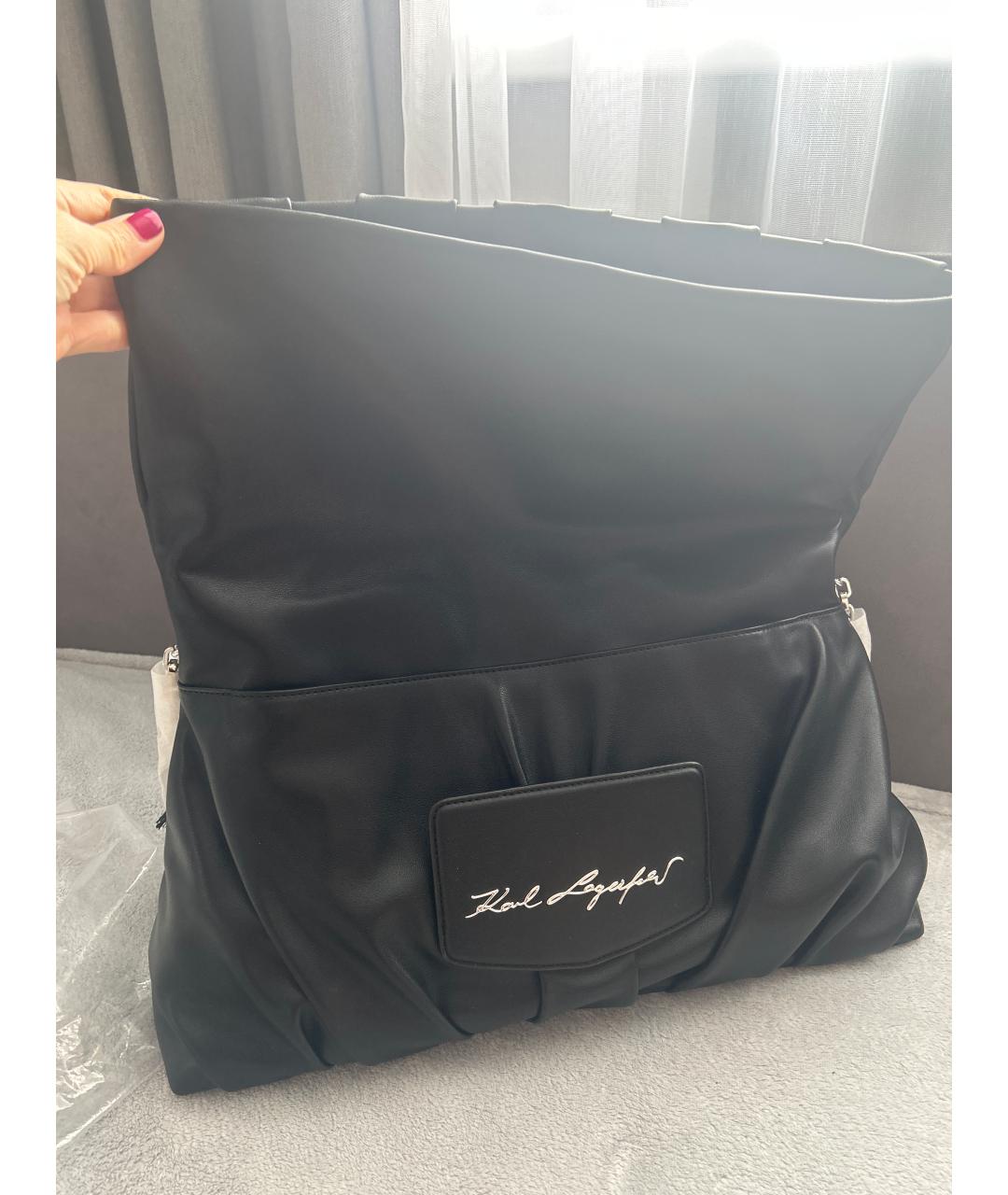 KARL LAGERFELD Черная кожаная сумка тоут, фото 5