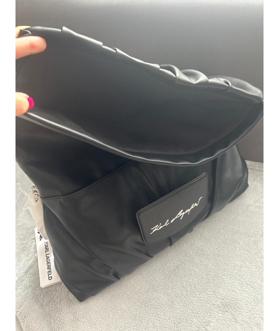 KARL LAGERFELD Черная кожаная сумка тоут, фото 4