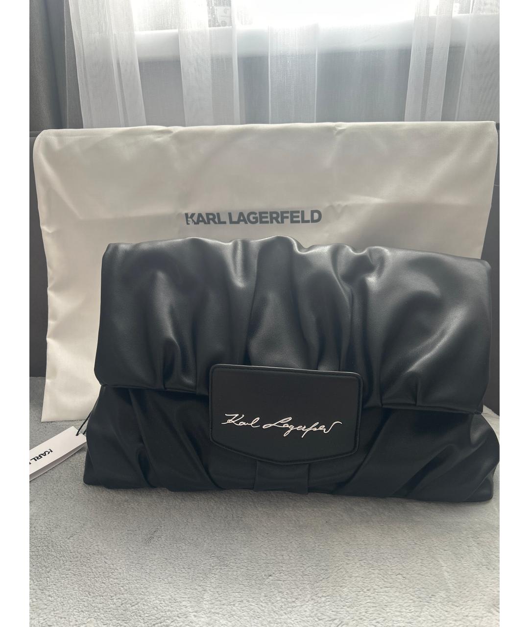 KARL LAGERFELD Черная кожаная сумка тоут, фото 8