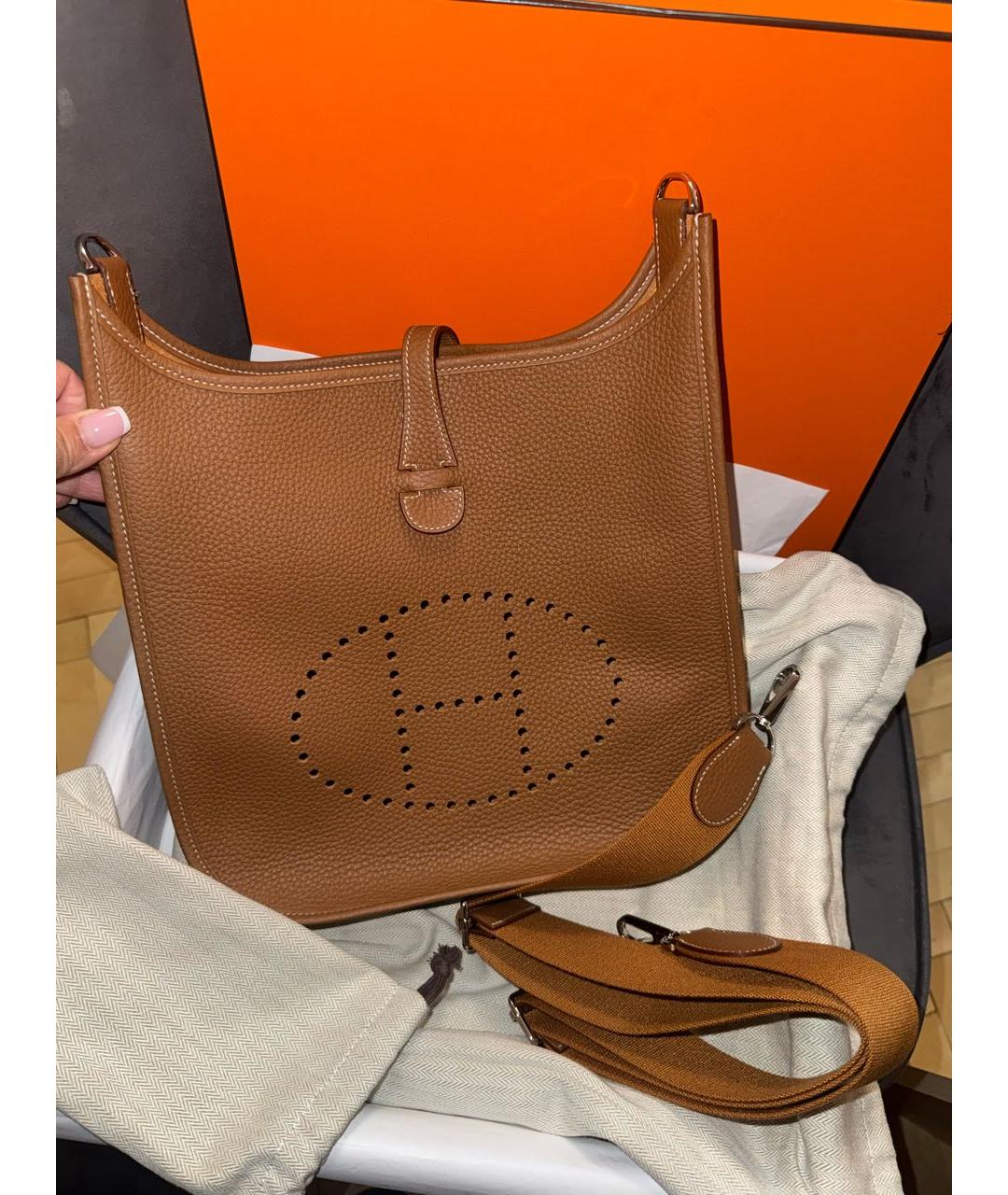 HERMES Коричневая кожаная сумка через плечо, фото 7