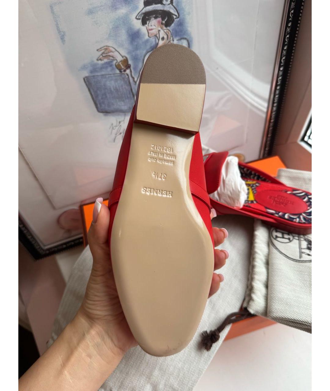 HERMES Красные кожаные мюли, фото 3