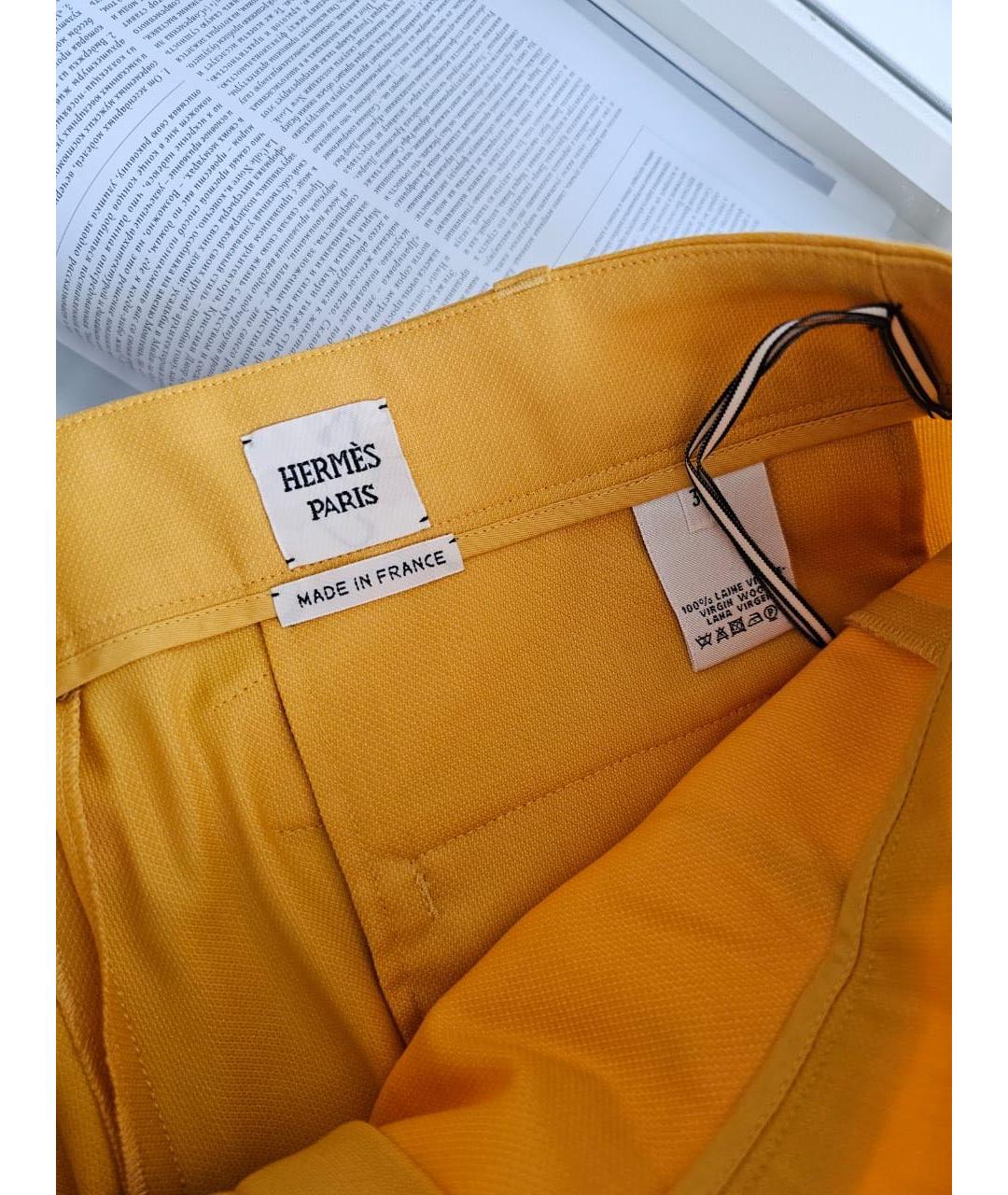 HERMES Оранжевое шерстяные брюки широкие, фото 3