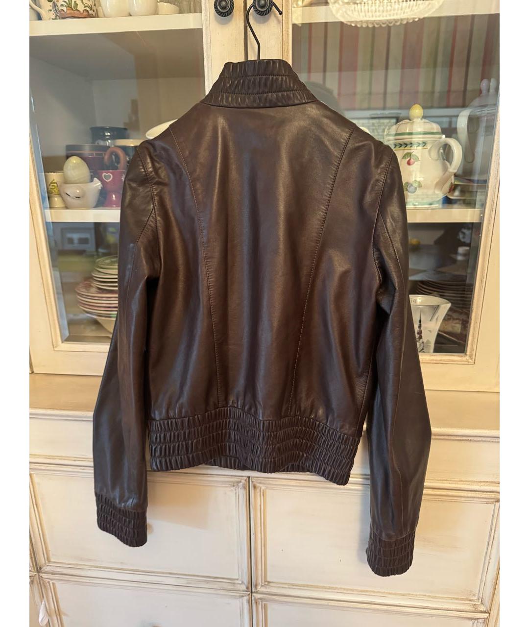 POLLINI Коричневая кожаная куртка, фото 2