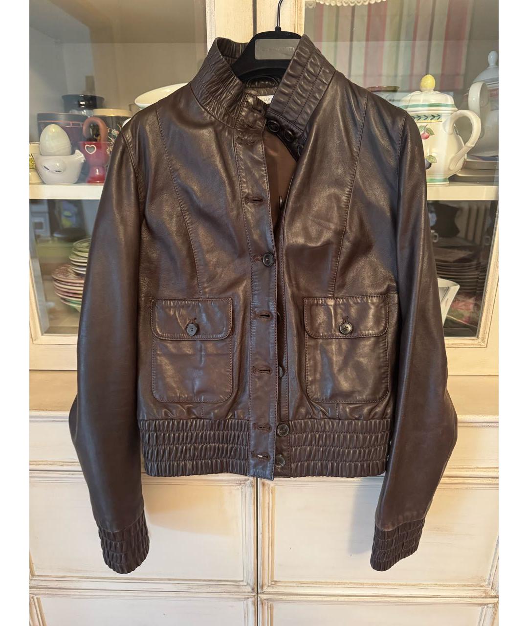 POLLINI Коричневая кожаная куртка, фото 7