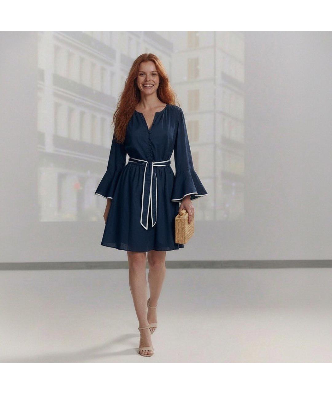 MICHAEL MICHAEL KORS Темно-синее хлопковое повседневное платье, фото 8