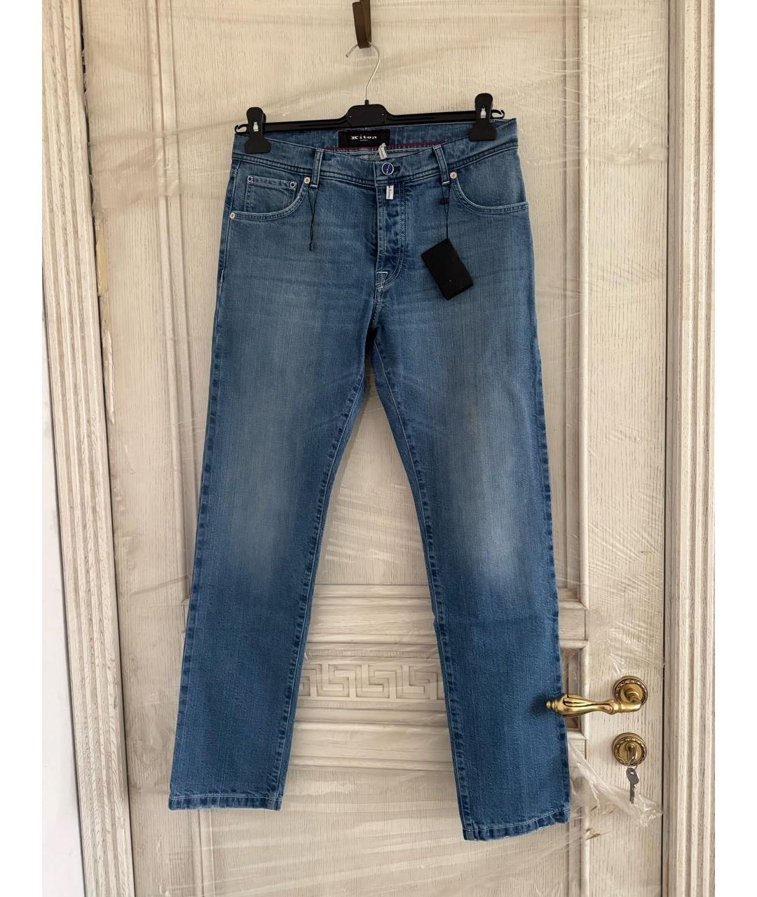 KITON Голубые хлопковые прямые джинсы, фото 6