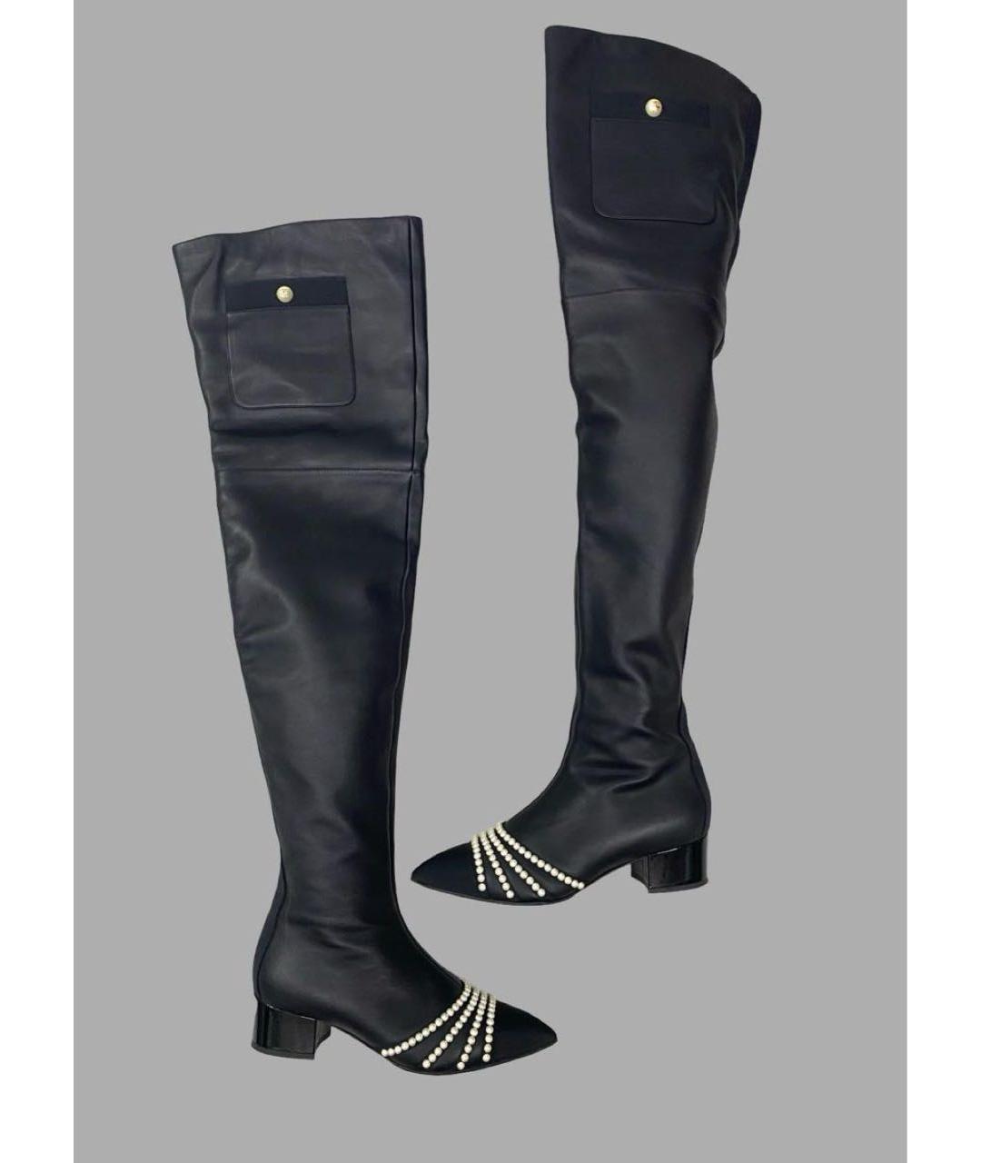 CHANEL Черные кожаные ботфорты, фото 7
