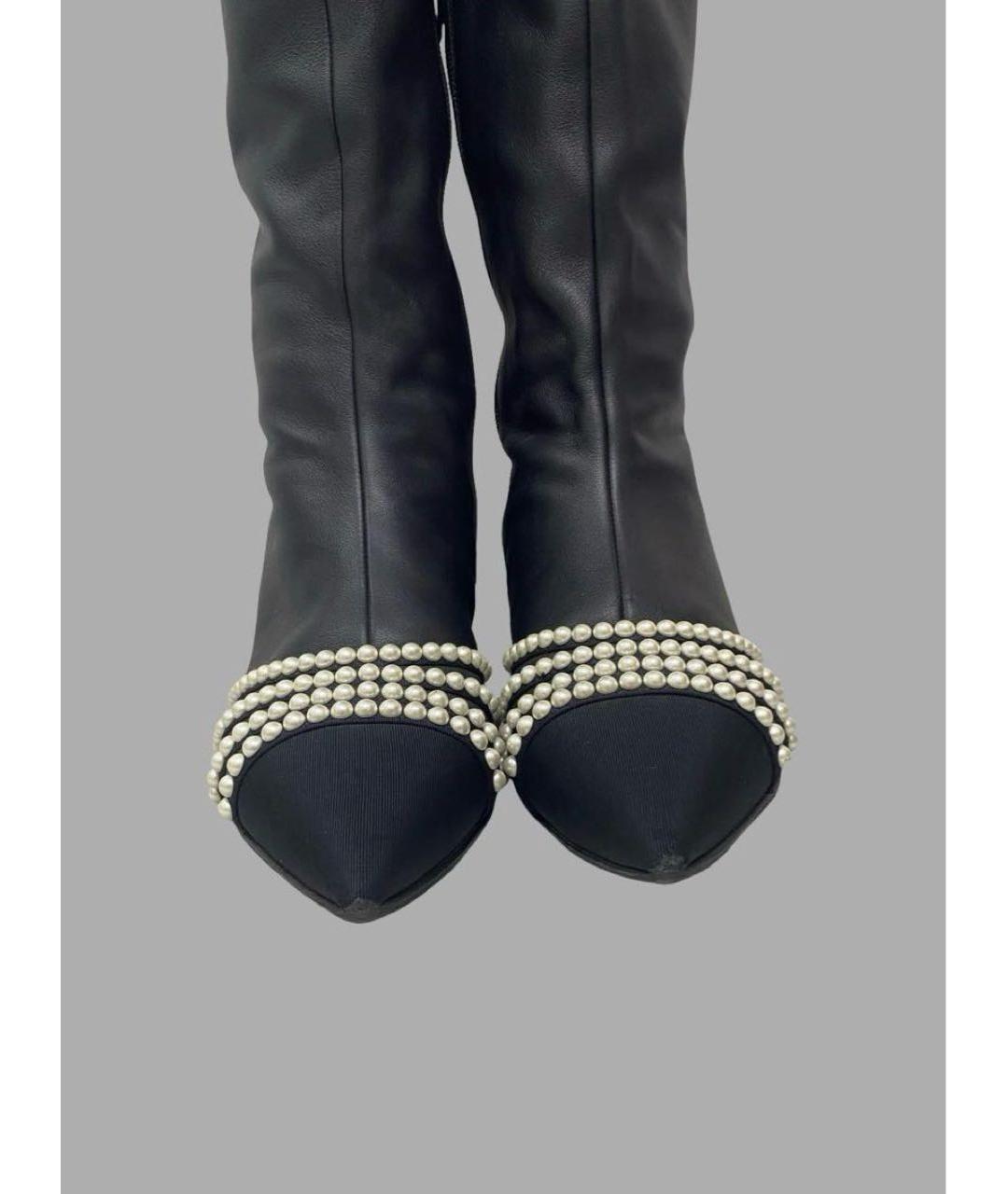 CHANEL Черные кожаные ботфорты, фото 4