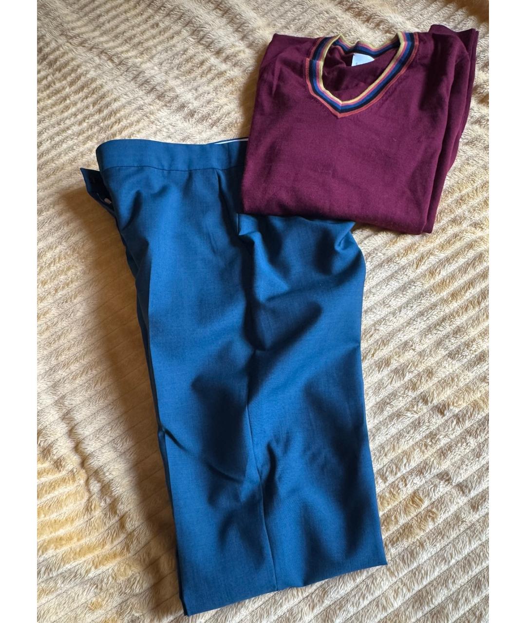 PAUL SMITH Бирюзовые шерстяные прямые брюки, фото 4