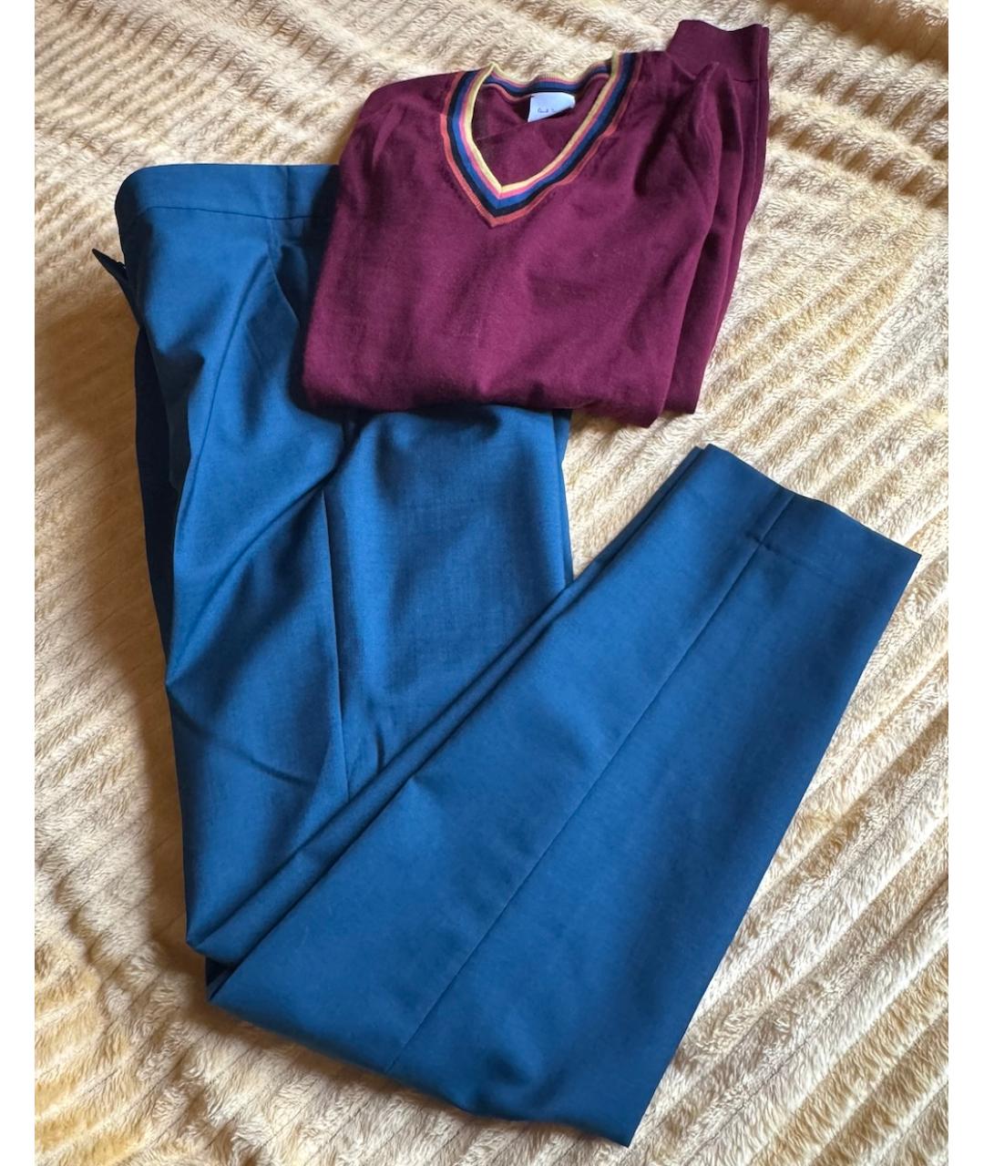 PAUL SMITH Бирюзовые шерстяные прямые брюки, фото 3