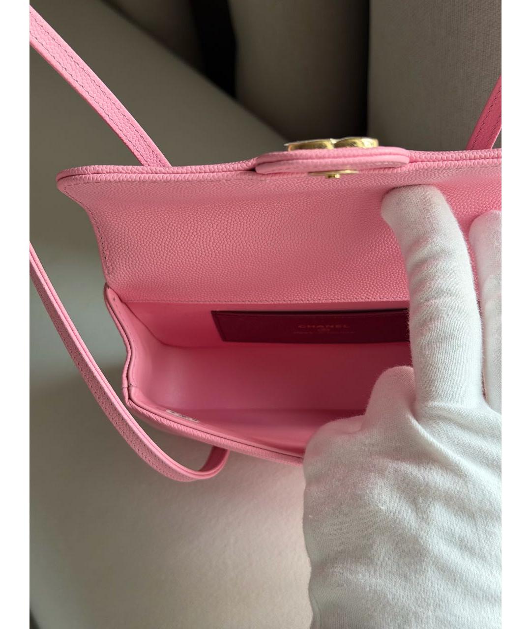 CHANEL Розовая кожаная сумка с короткими ручками, фото 5
