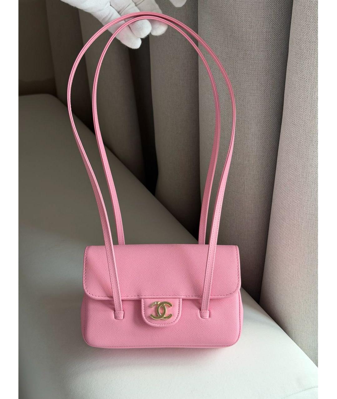 CHANEL Розовая кожаная сумка с короткими ручками, фото 3