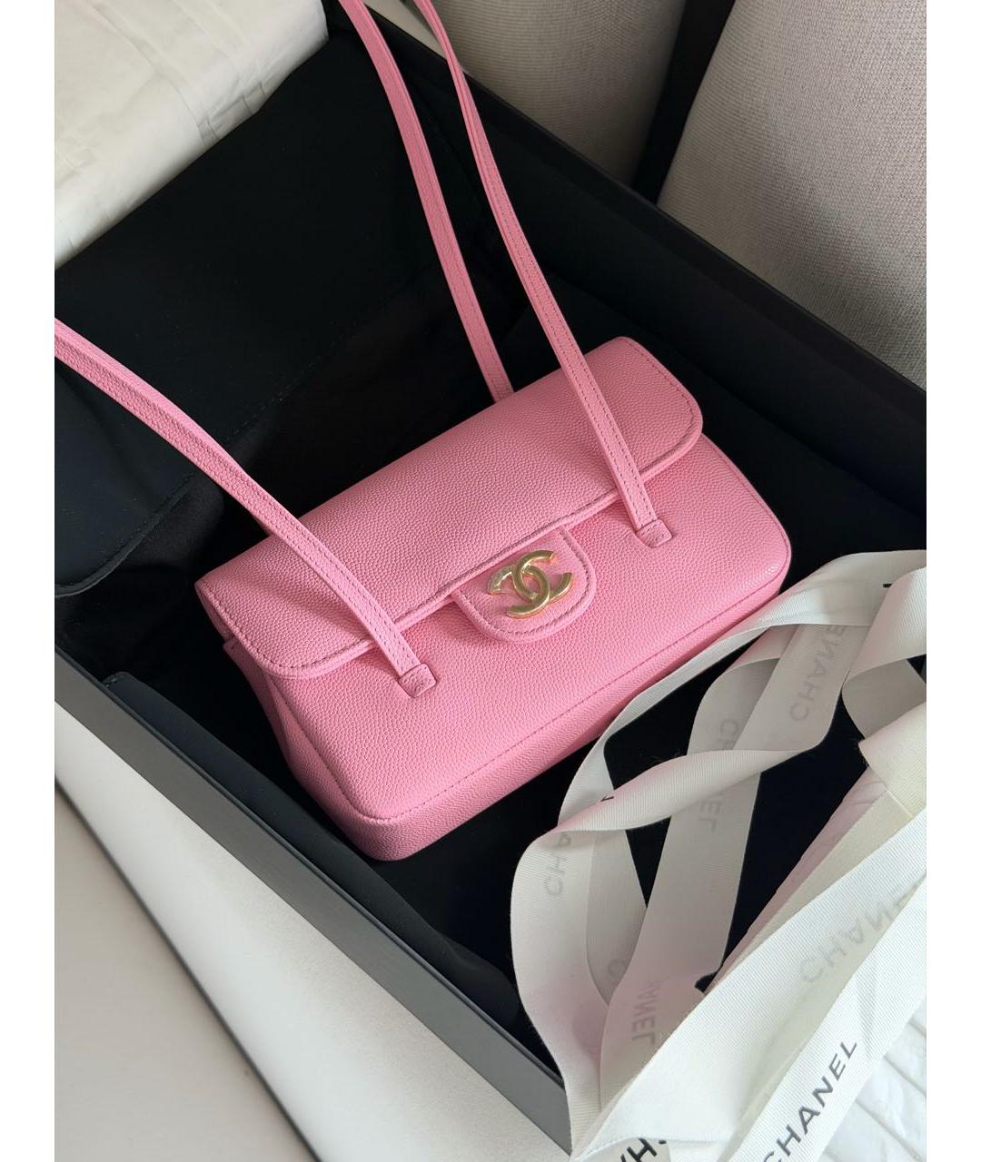 CHANEL Розовая кожаная сумка с короткими ручками, фото 6
