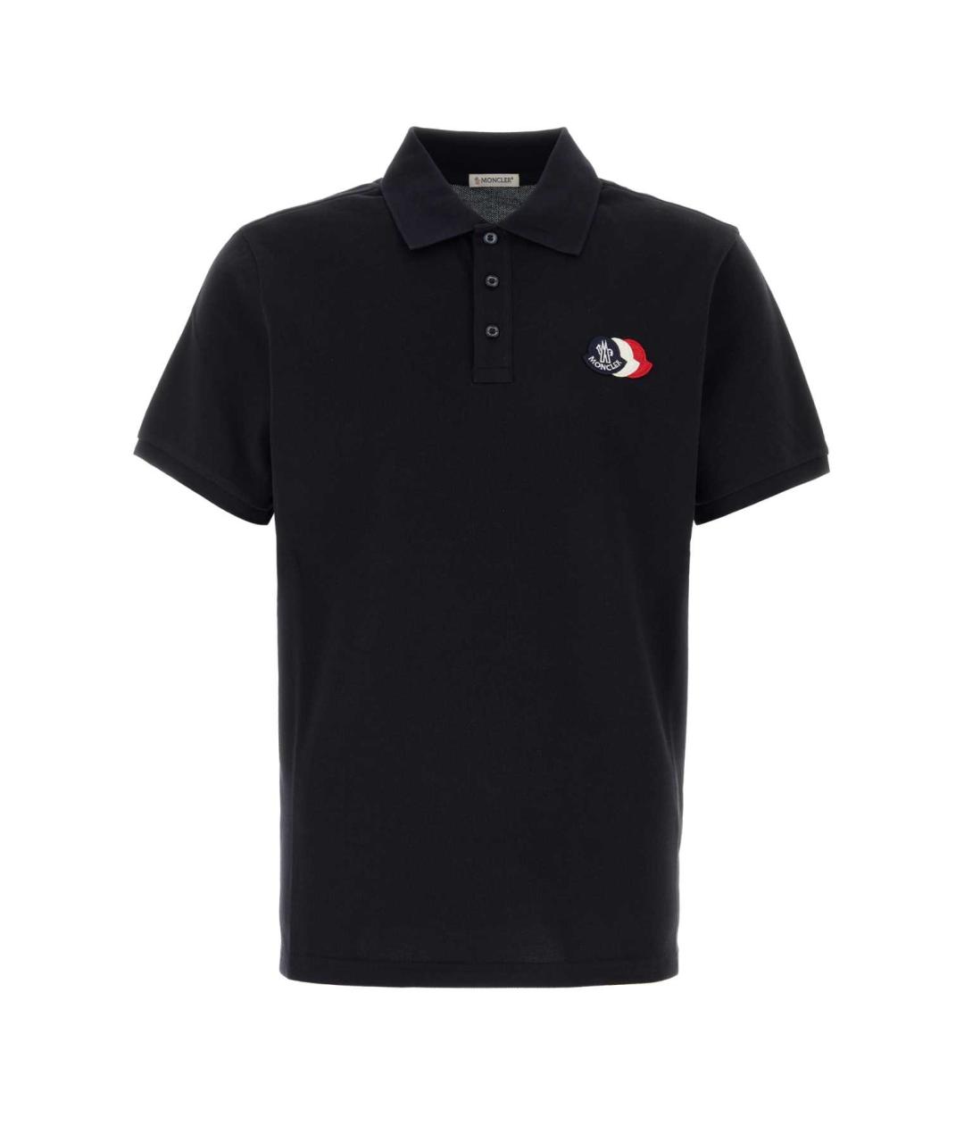 MONCLER Синее хлопковое поло с коротким рукавом, фото 1