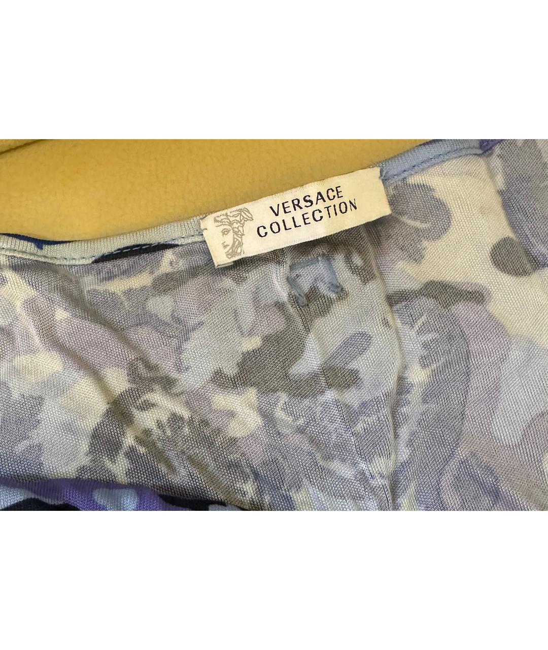 VERSACE Синее шелковое повседневное платье, фото 2