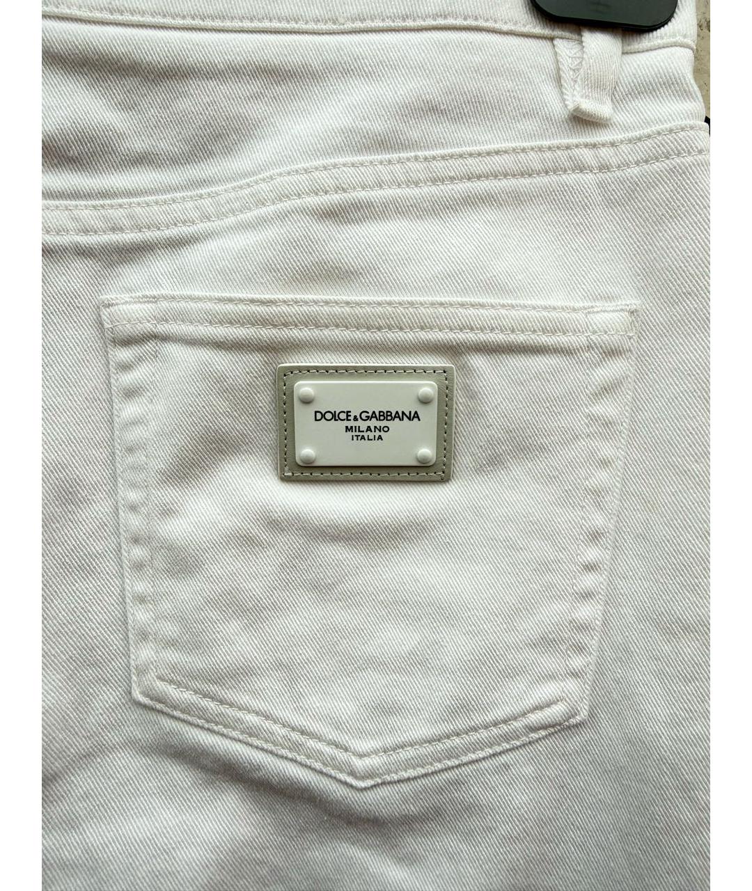 DOLCE&GABBANA Белые хлопко-эластановые джинсы слим, фото 4