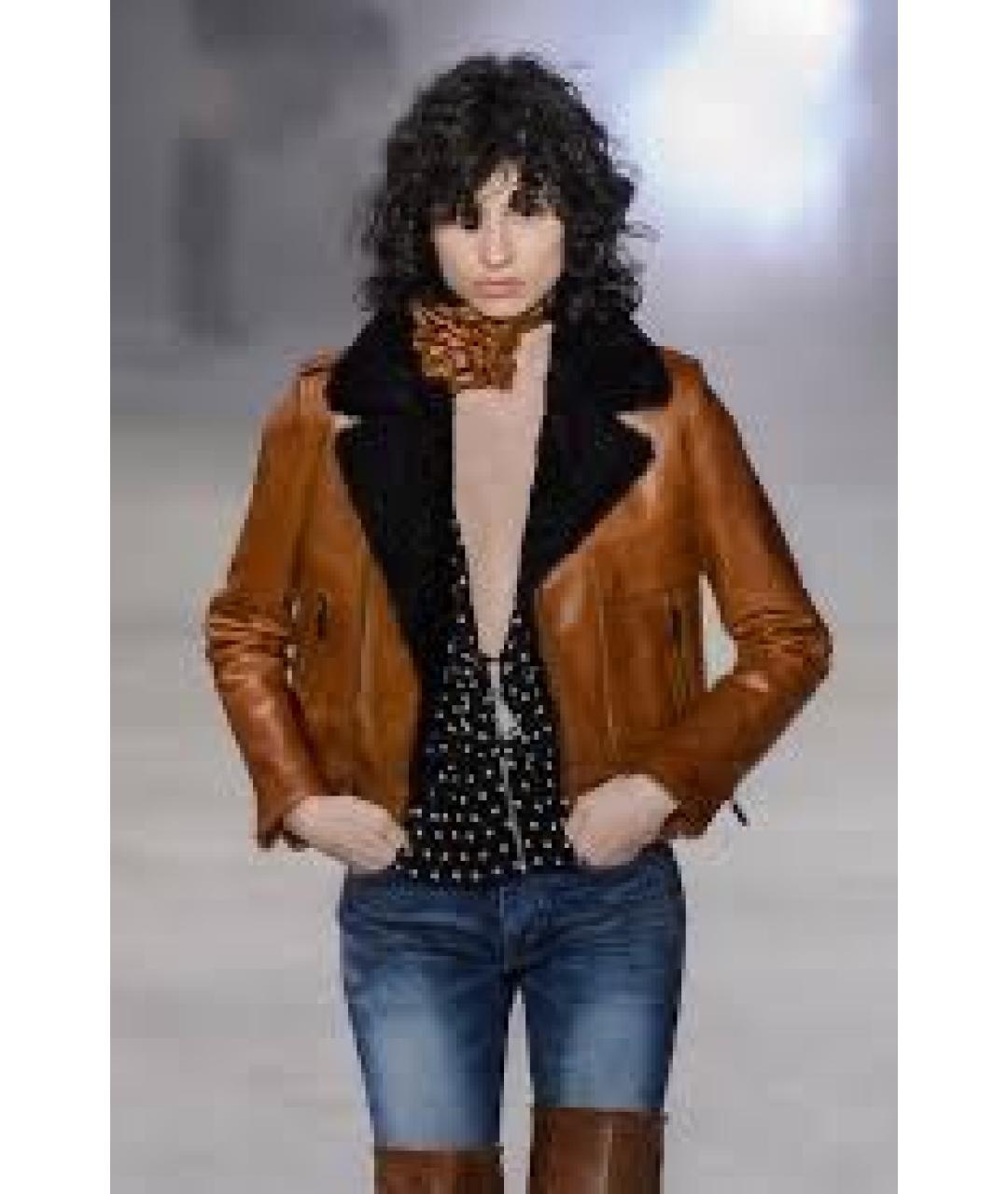 SAINT LAURENT Коричневая кожаная куртка, фото 5