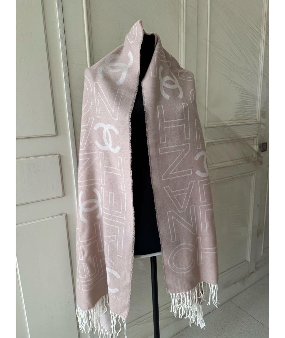 CHANEL Бежевый кашемировый шарф, фото 5