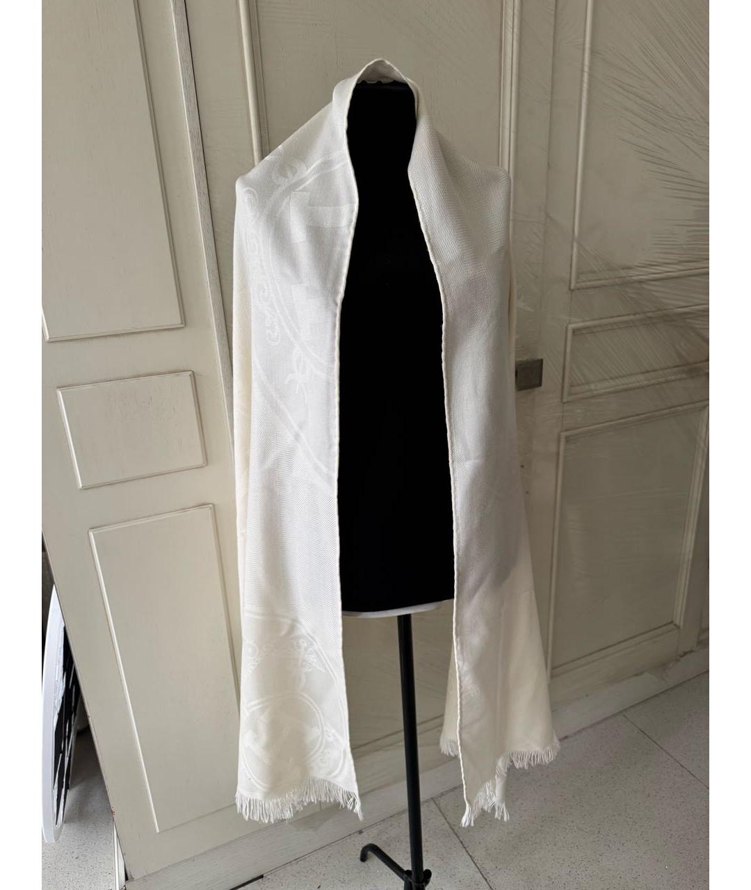 HERMES Белый кашемировый шарф, фото 6