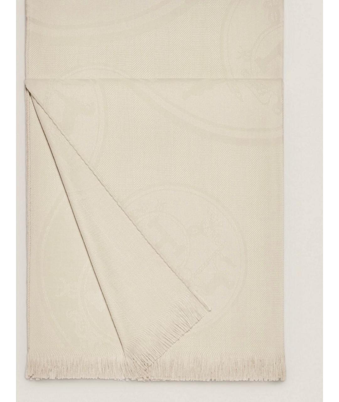 HERMES Белый кашемировый шарф, фото 3