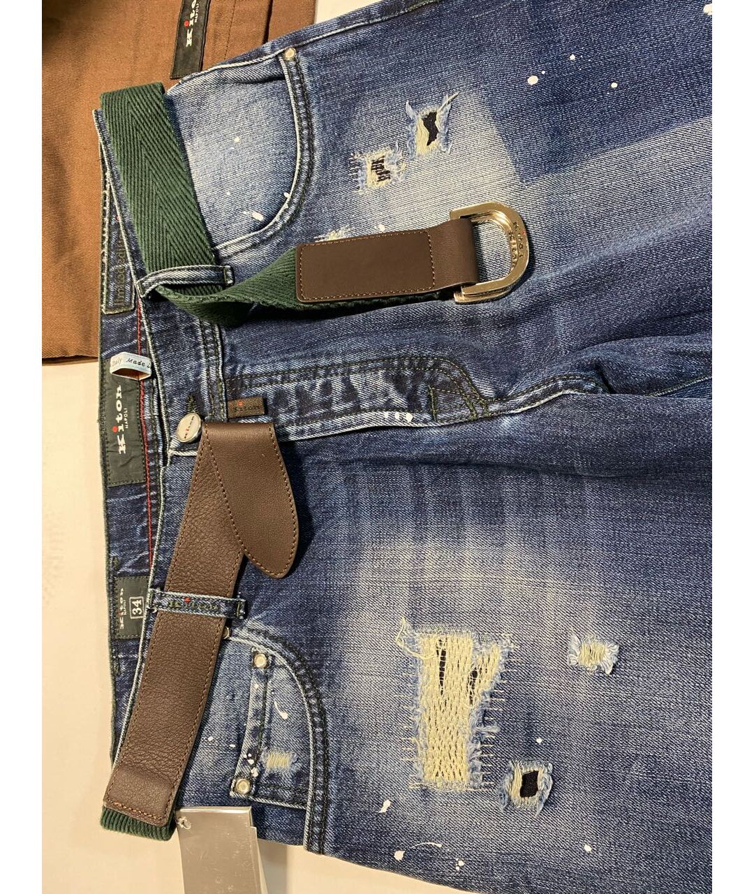 KITON Синие хлопковые прямые джинсы, фото 3