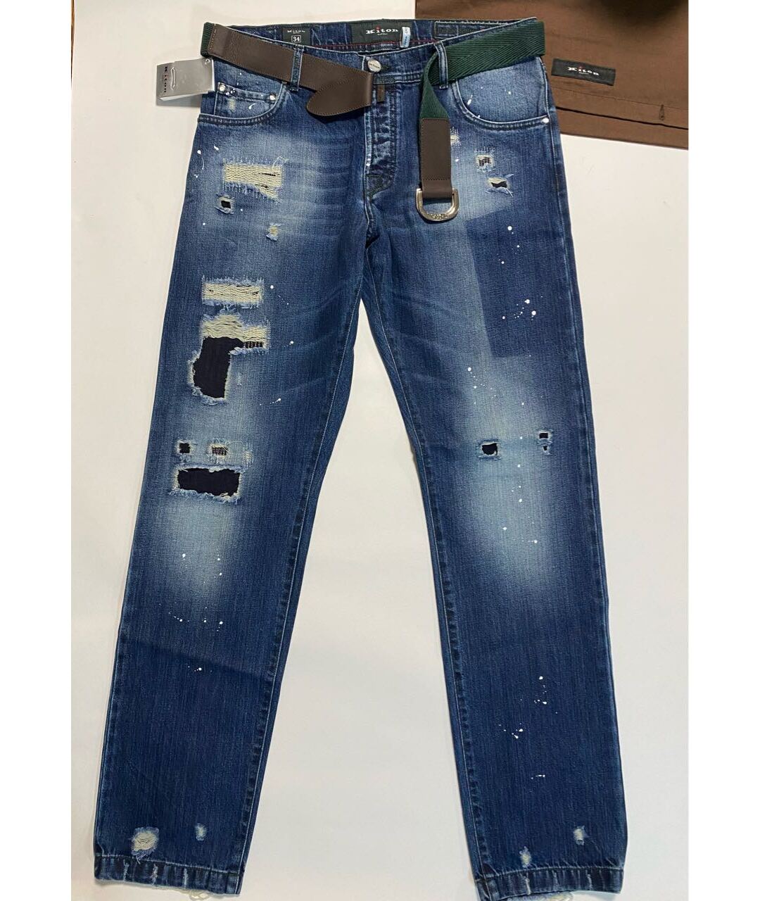 KITON Синие хлопковые прямые джинсы, фото 9